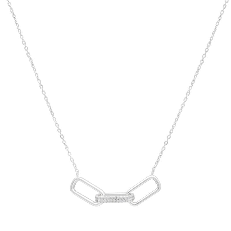 Sterling Silver Cubic Zirconia Paperclip Necklace - NiaYou Jewellery