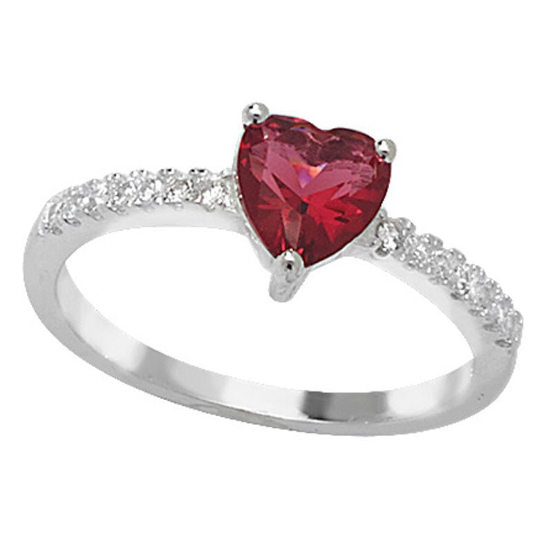 Sterling Silver Cubic Zirconia Red Heart Ring - NiaYou Jewellery