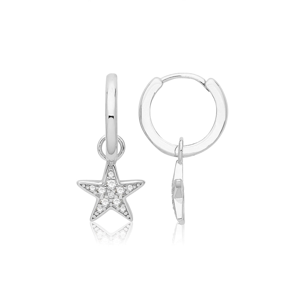 Sterling Silver Cubic Zirconia Star Drop Huggie Hoop Earrings - NiaYou Jewellery