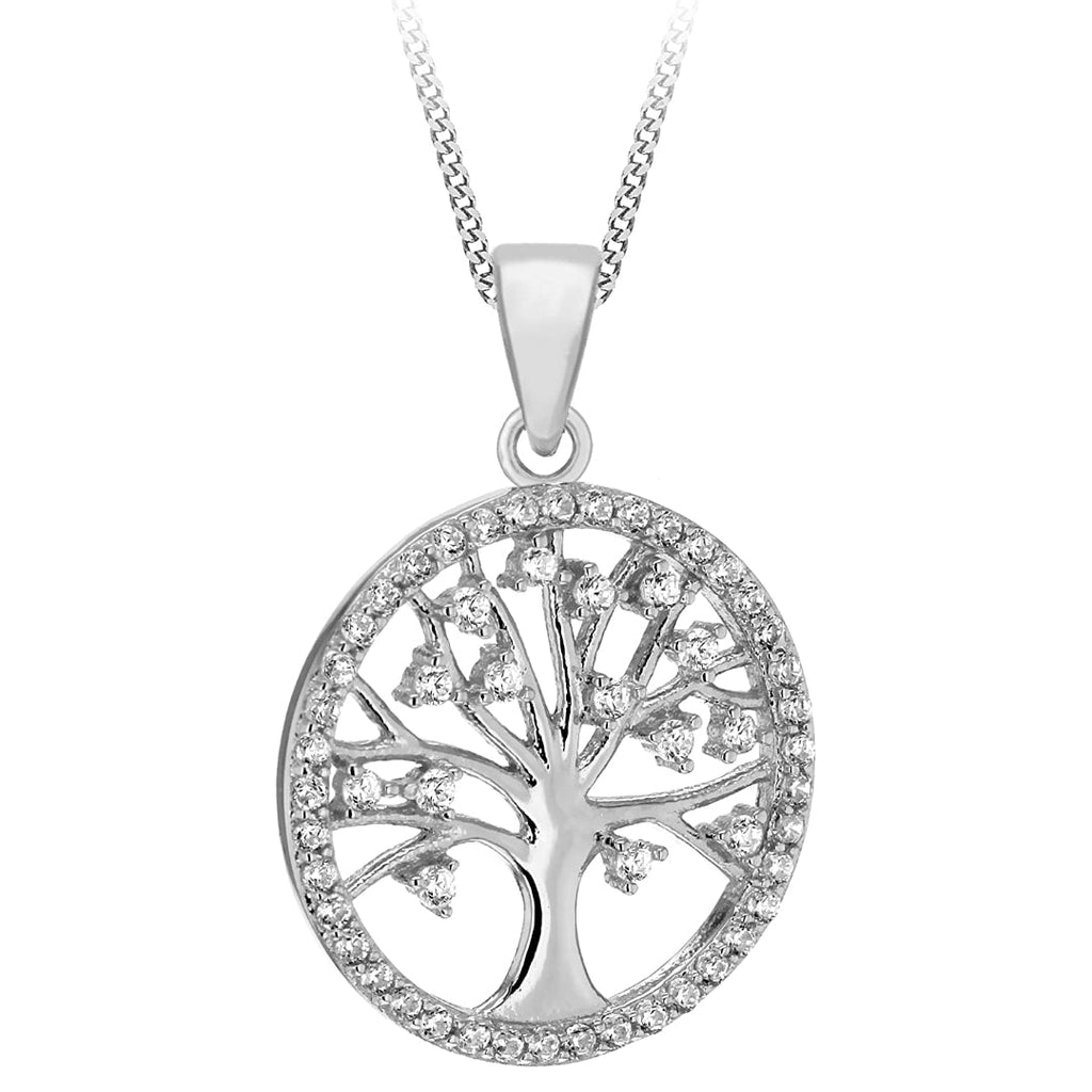 Sterling Silver Cubic Zirconia 'Tree of Life' Pendant Necklace - NiaYou Jewellery
