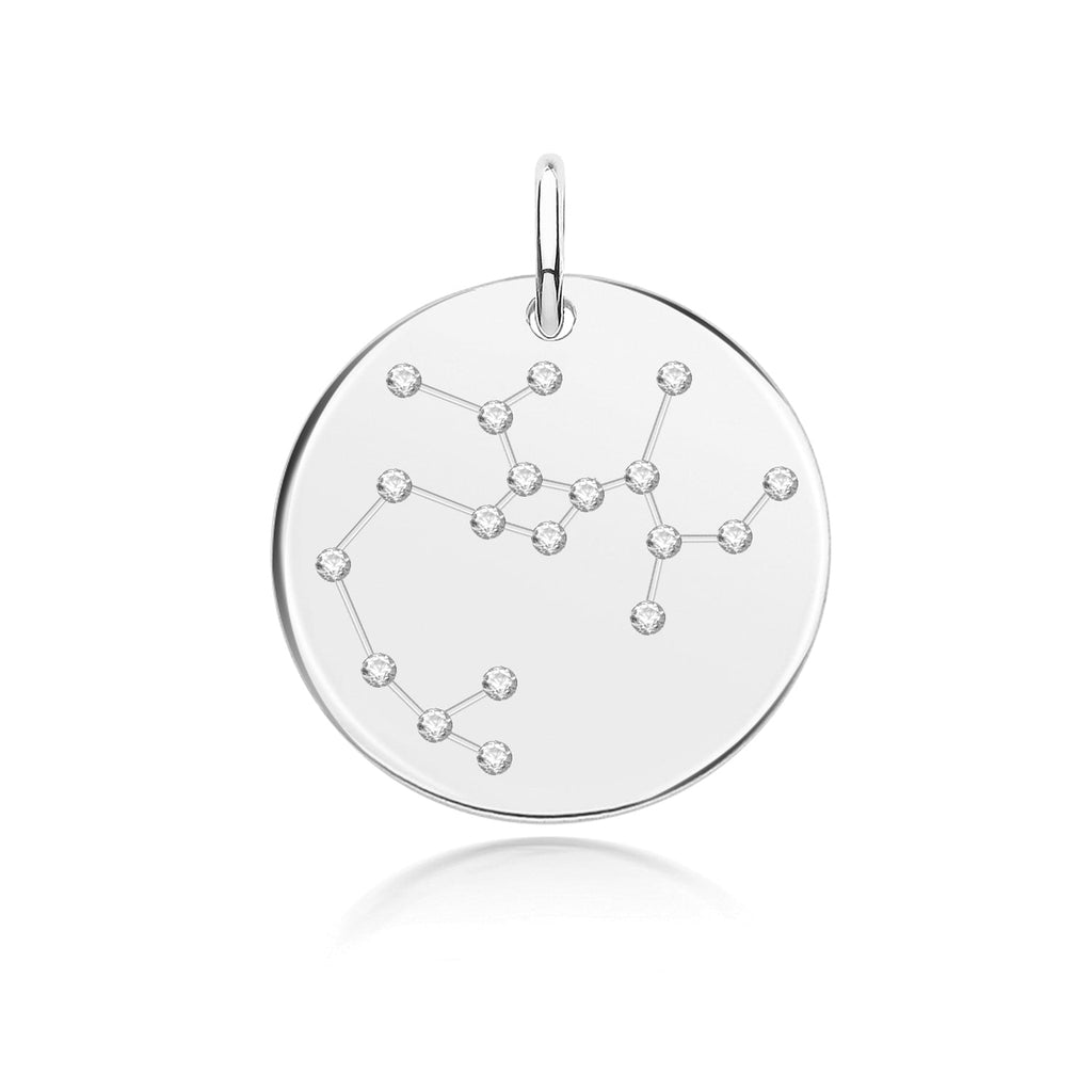 Sterling Silver Cubic Zirconia Zodiac 12 Constellation Disc Pendant - NiaYou Jewellery