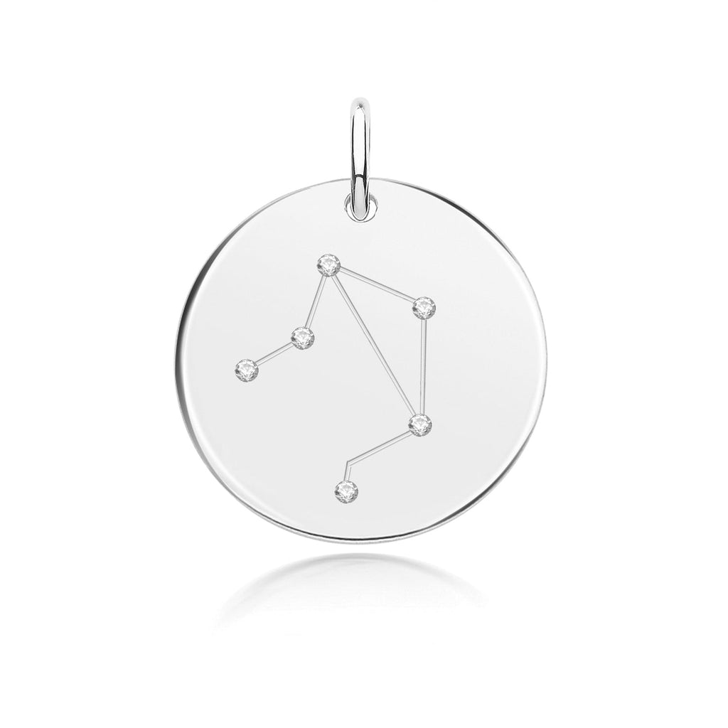 Sterling Silver Cubic Zirconia Zodiac 12 Constellation Disc Pendant - NiaYou Jewellery
