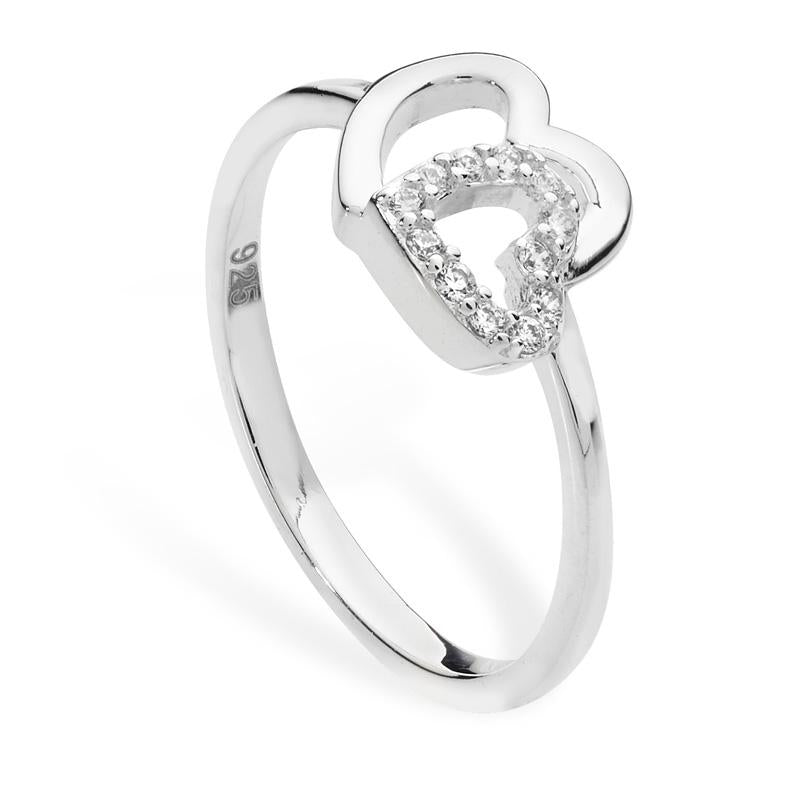 Sterling Silver CZ Double Heart Ring - NiaYou Jewellery