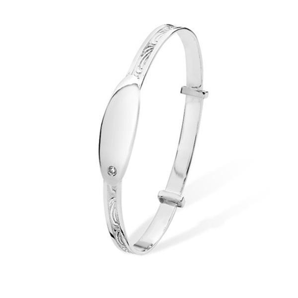 Sterling Silver CZ Expandable Baby Bangle with ID Tag - NiaYou Jewellery