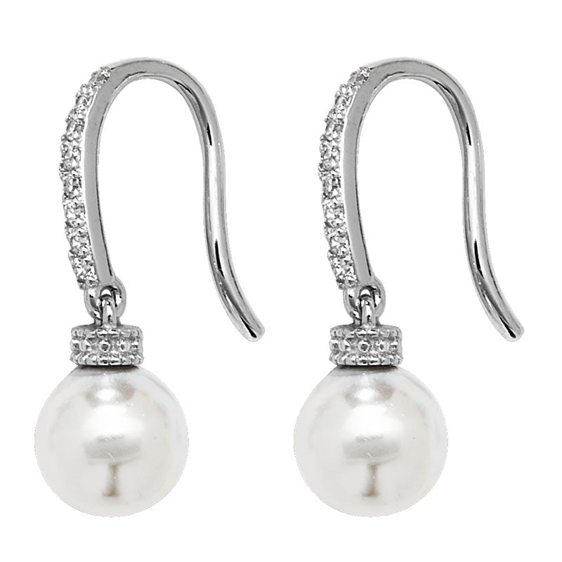 Sterling Silver CZ Freshwater Pearl Drop Earrings - NiaYou Jewellery