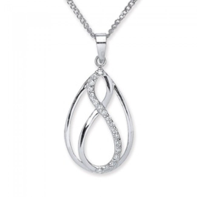 Sterling Silver CZ Infinity Teardrop Pendant Necklace - NiaYou Jewellery