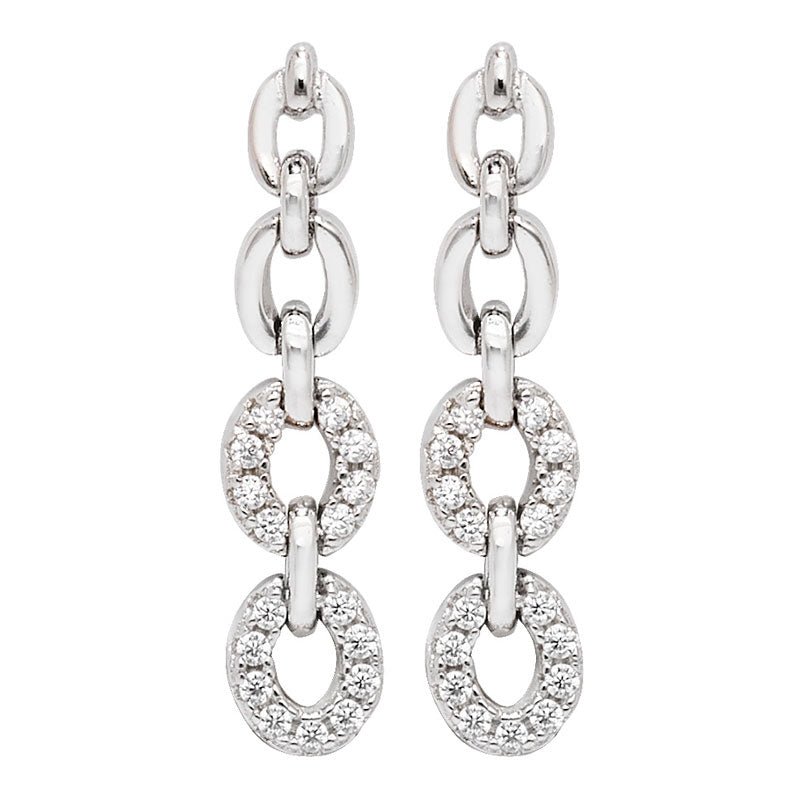 Sterling Silver CZ Oval Links Drop Earrings - NiaYou Jewellery