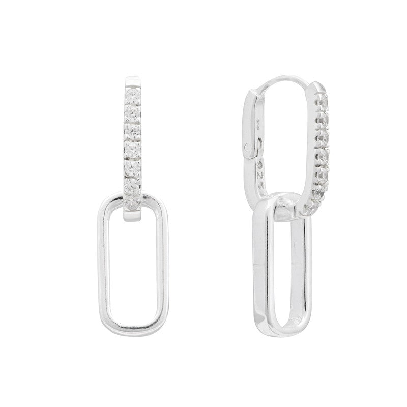 Sterling Silver CZ Paperlink Double Link Drop Earrings - NiaYou Jewellery