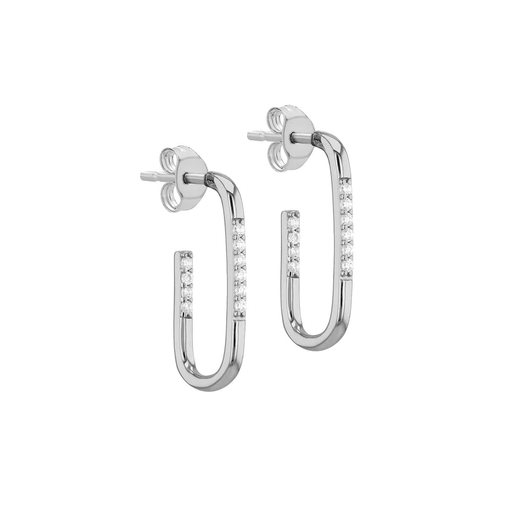 Sterling Silver Cz Rectangular Half Hoop Earrings - NiaYou Jewellery