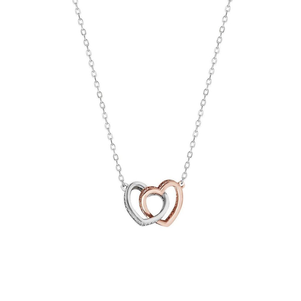 Sterling Silver CZ Rose Gold Interlocking Heart Necklace - NiaYou Jewellery