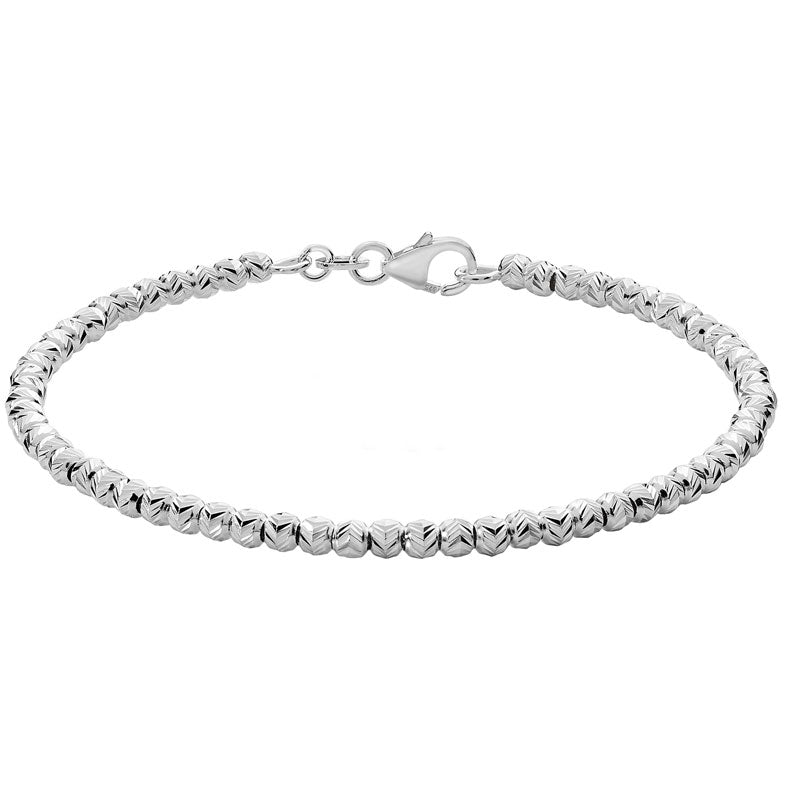 Sterling Silver Diamond Cut Bead Ladies Bracelet 19cm - NiaYou Jewellery