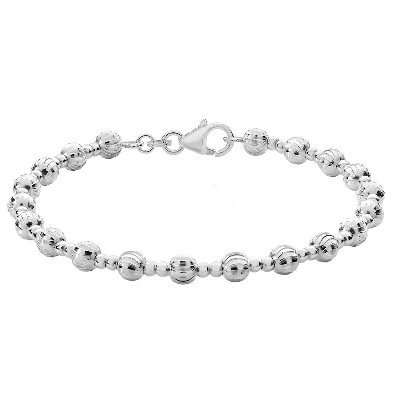 Sterling Silver Diamond Cut Beaded Ladies Bangle Bracelet - NiaYou Jewellery