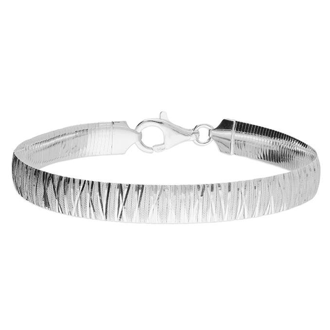 Sterling Silver Diamond Cut Flat Strap Bracelet - NiaYou Jewellery