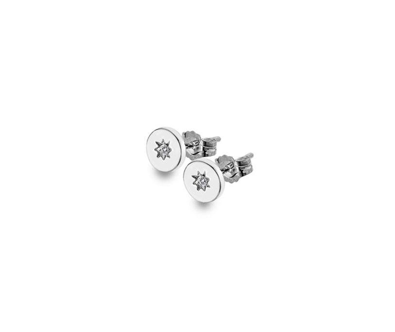 Sterling Silver Disc Stud Earrings with Diamond - NiaYou Jewellery