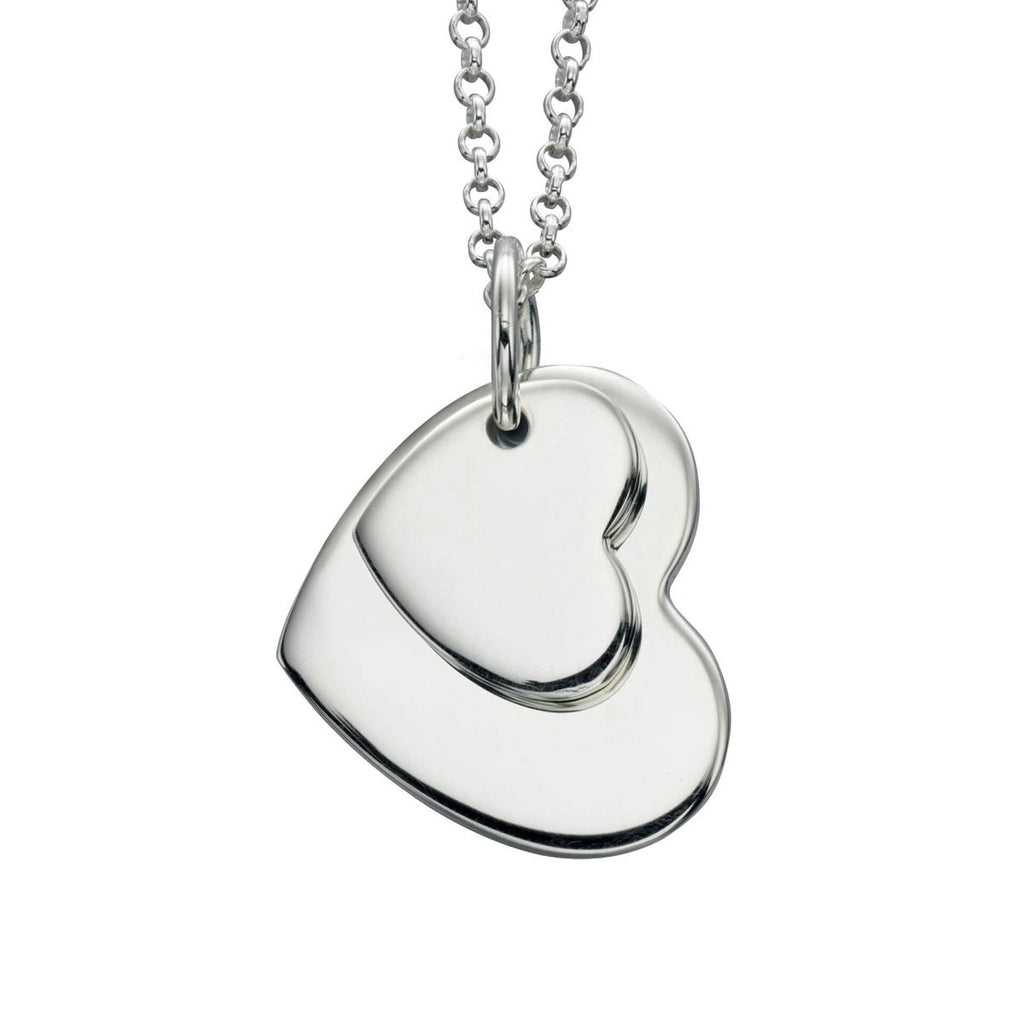 Sterling Silver Double Heart Tag Pendant Necklace - Free Engraving - NiaYou Jewellery