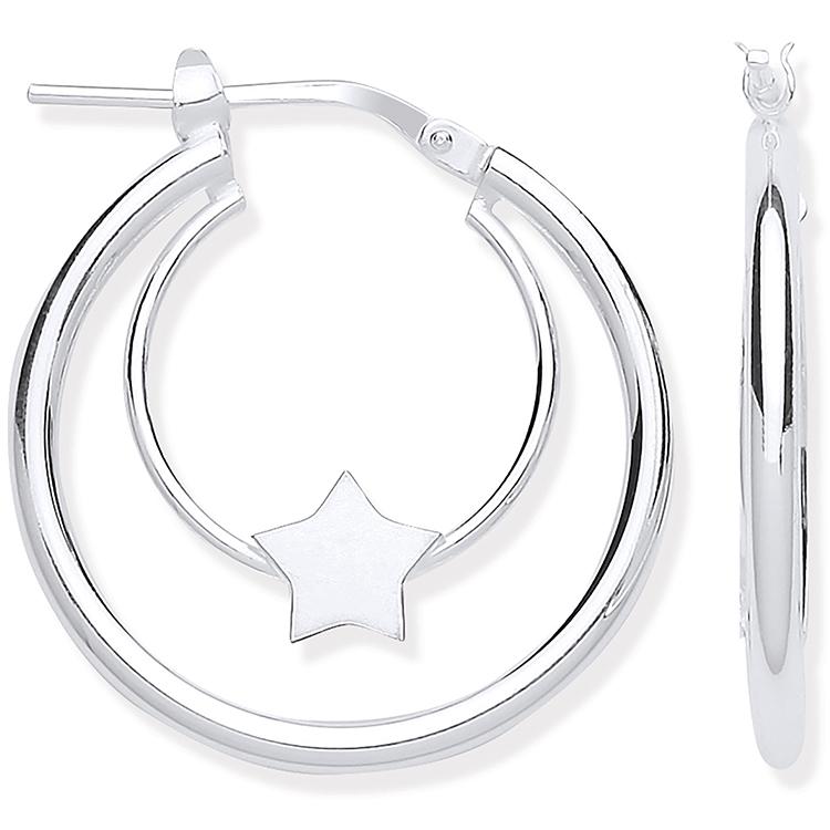 Sterling Silver Double Star Hoop Earrings - NiaYou Jewellery