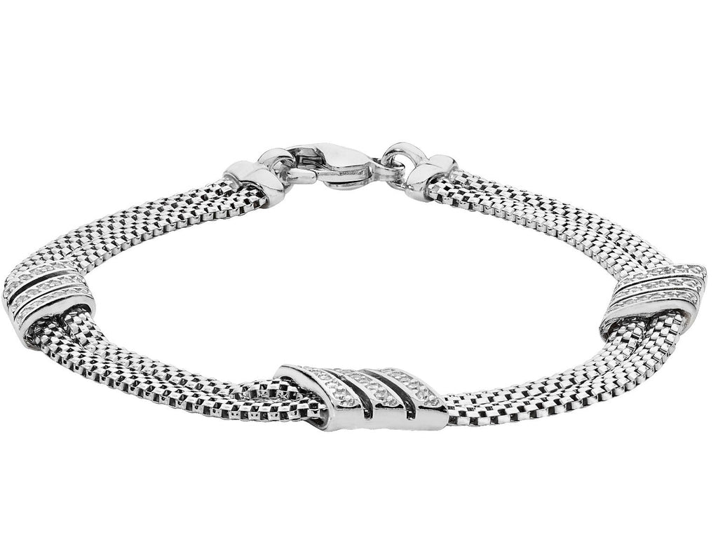Sterling Silver Double String Mesh Cubic Zirconia Bracelet - NiaYou Jewellery