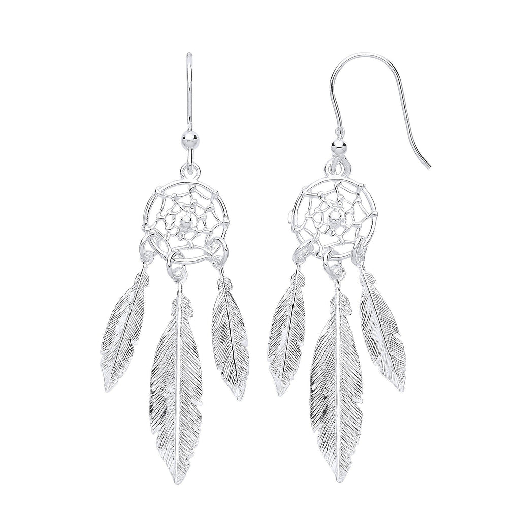 Sterling Silver Dreamcatcher Feather Long Drop Earrings - NiaYou Jewellery