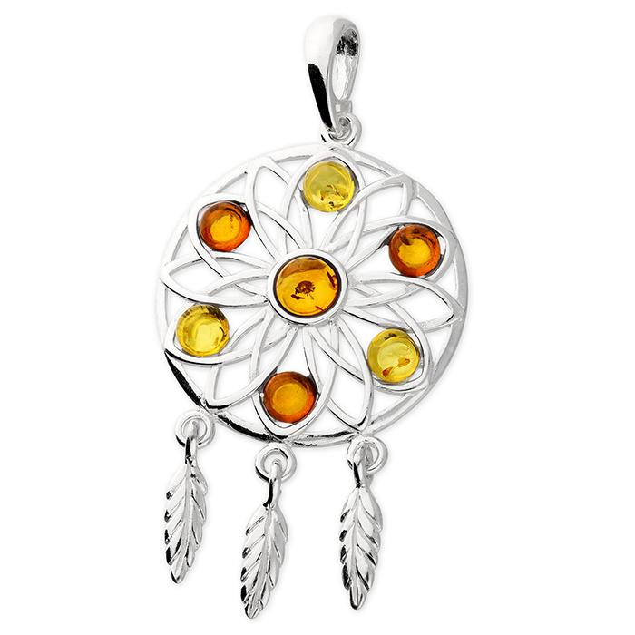 Sterling Silver Dreamcatcher Pendant with Amber - NiaYou Jewellery