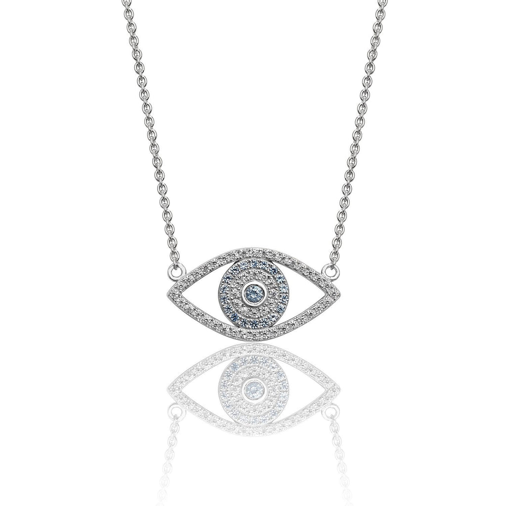 Sterling Silver Evil Eye Necklace with Blue Cubic Zirconia - NiaYou Jewellery