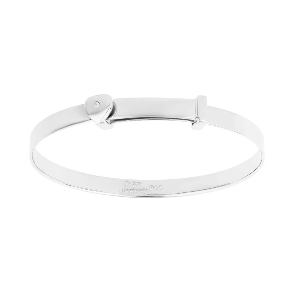 Sterling Silver Expanding Baby Bangle Heart With Diamond - Free Engraving - NiaYou Jewellery