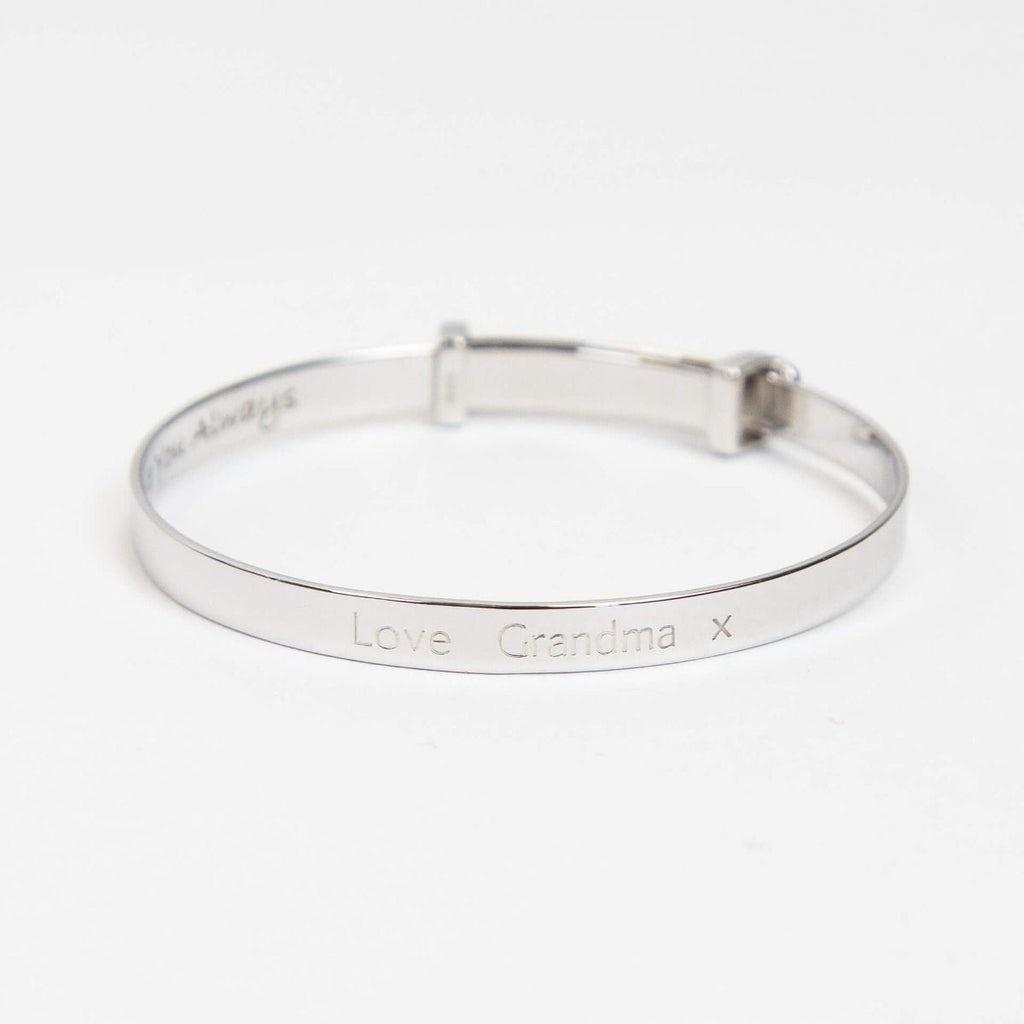 Sterling Silver Expanding Baby Bangle Heart With Diamond - Free Engraving - NiaYou Jewellery