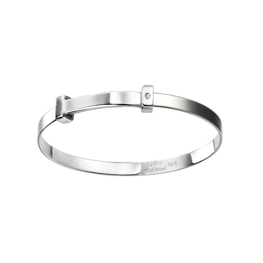 Sterling Silver Expanding Baby Bangle With Diamond - Free Engraving - NiaYou Jewellery
