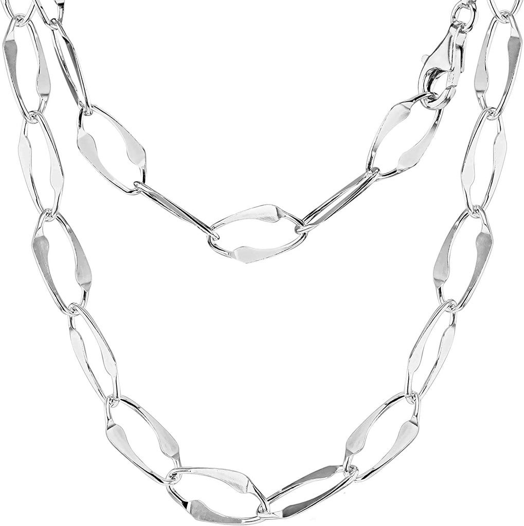 Sterling Silver Fancy Oval Chain Paperclip Necklace 51 cm - NiaYou Jewellery