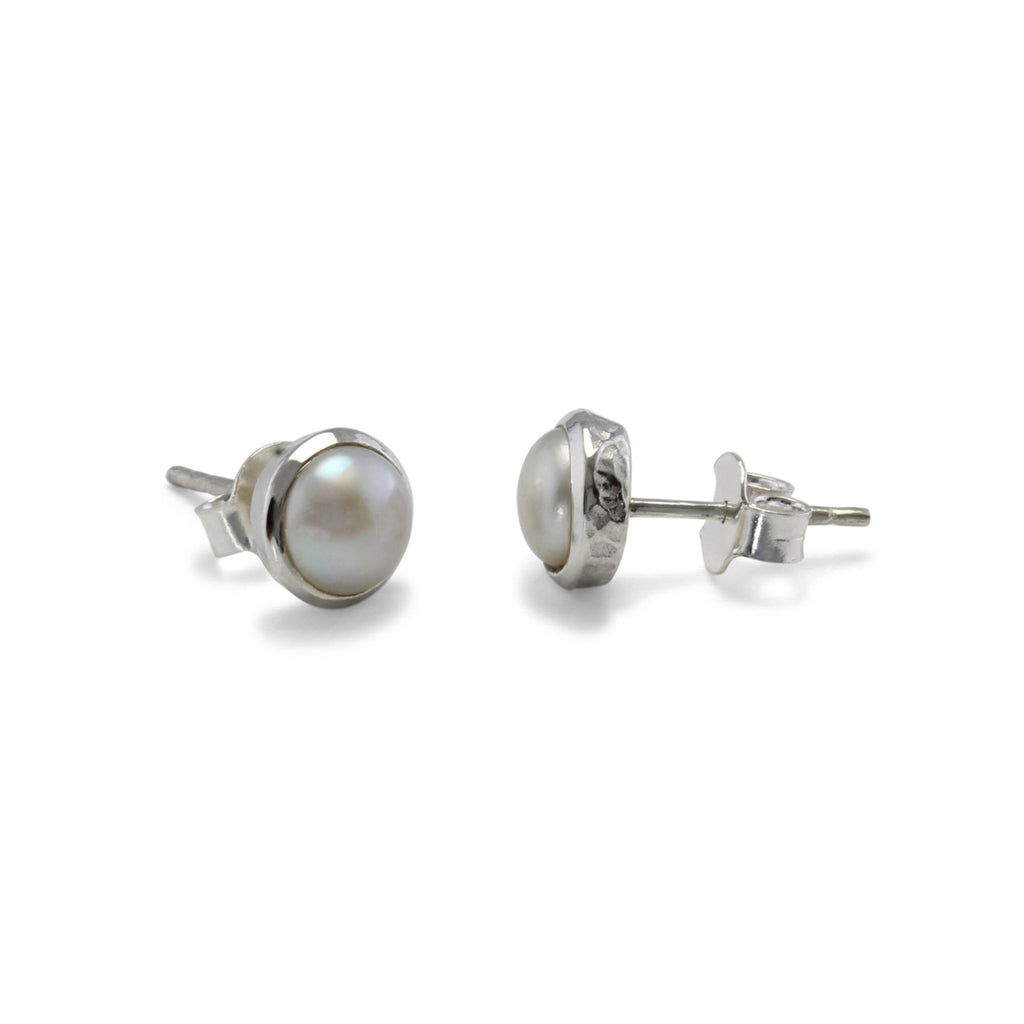 Sterling Silver Freshwater Pearl Textured Stud Earrings - NiaYou Jewellery