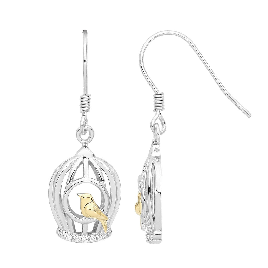 Sterling Silver Gold Plated Bird Cage Drop Earrings - NiaYou Jewellery