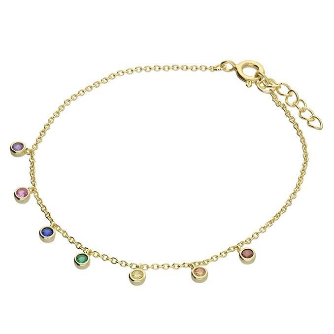 Sterling Silver Gold Plated Bracelet with Rainbow RubOver Cubic Zirconia - NiaYou Jewellery