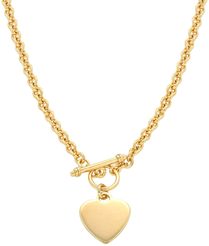 Sterling Silver Gold Plated Heart T-Bar Belcher Necklace 51cm - NiaYou Jewellery
