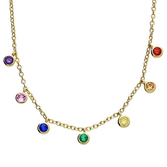 Sterling Silver Gold Plated Necklace with Rainbow Rubover CZ - NiaYou Jewellery