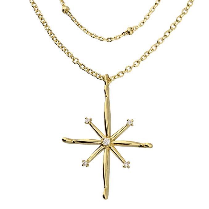 Sterling Silver Gold Plated North Star Pendant with Double Chain - NiaYou Jewellery