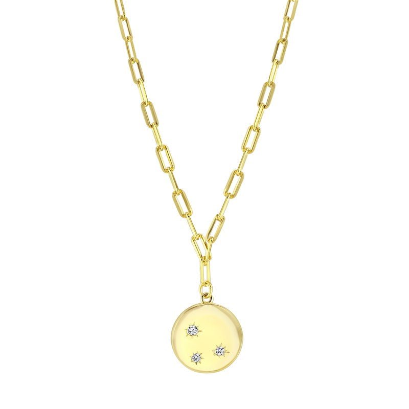 Sterling Silver Gold Plated Paperclip Chain CZ Disc Necklace - NiaYou Jewellery