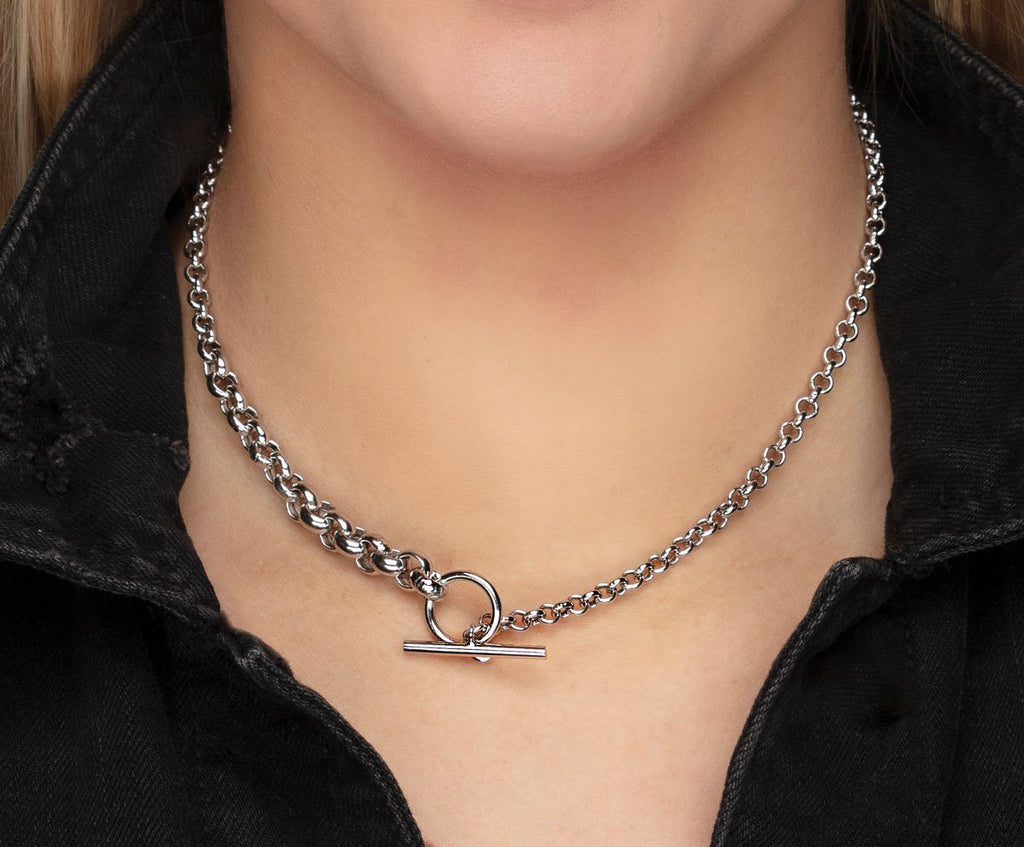 Sterling Silver Graduated Belcher Chain T- Bar Necklace - NiaYou Jewellery