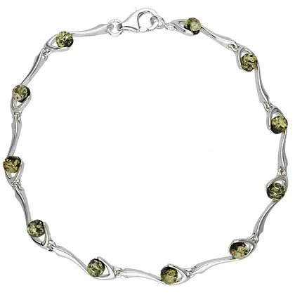 Sterling Silver Green Amber Beads Ladies Bracelet - NiaYou Jewellery