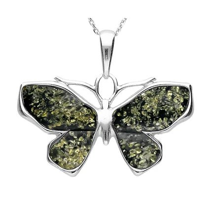 Sterling Silver Green Amber Elegant Butterfly Pendant on Chain - NiaYou Jewellery