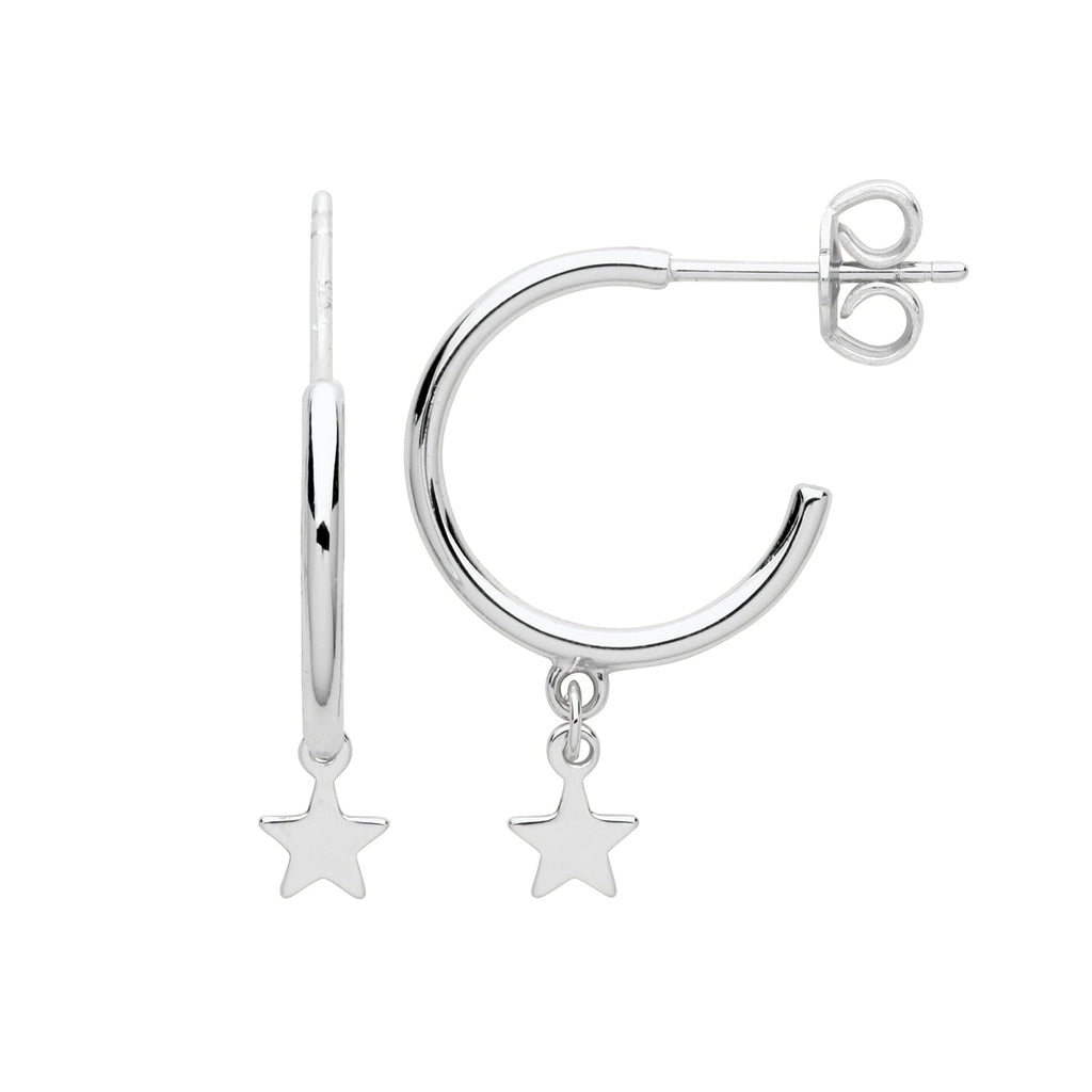 Sterling Silver Half Hoop Earrings with Star Drop - NiaYou Jewellery