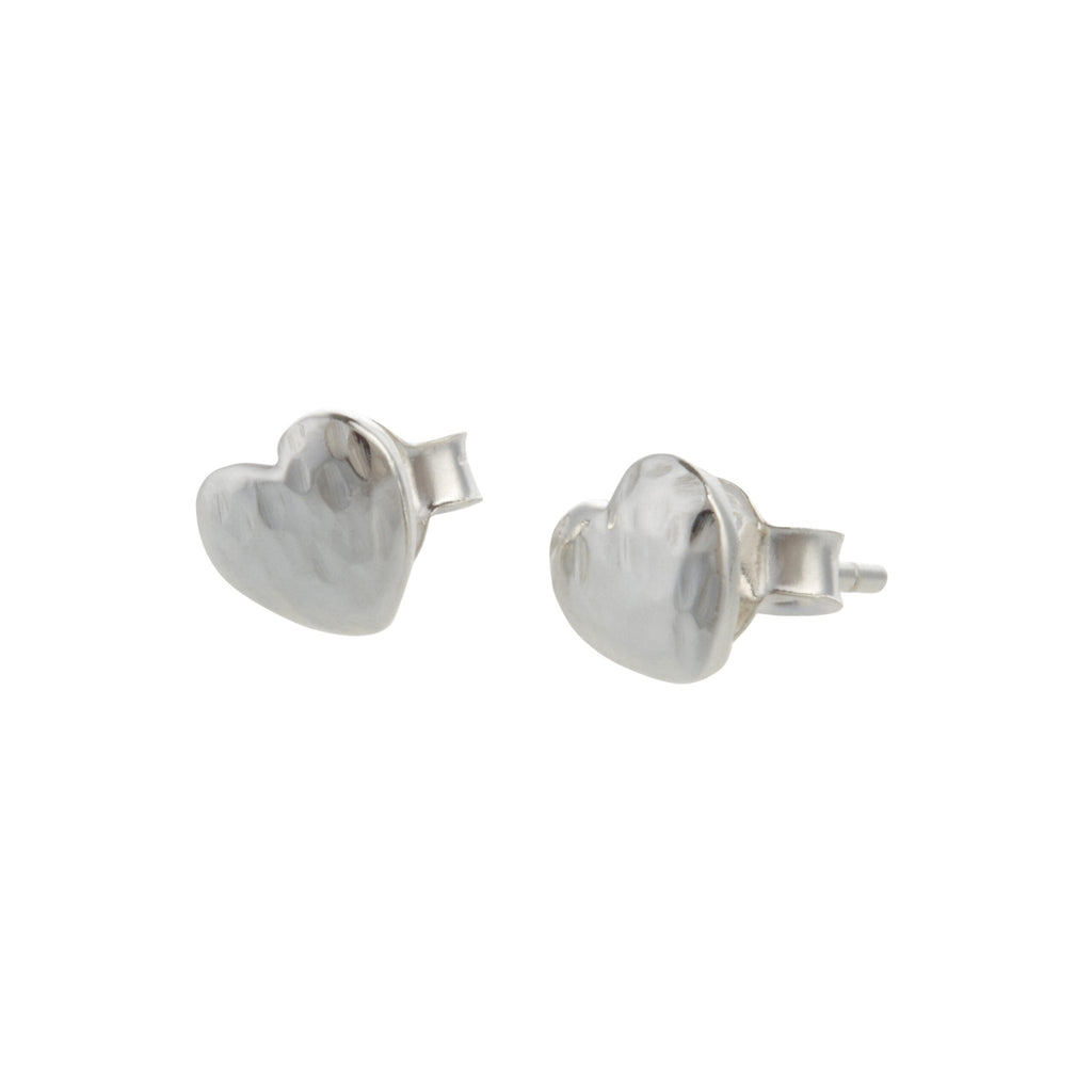 Sterling Silver Hammered Heart Stud Earrings 6 MM - NiaYou Jewellery