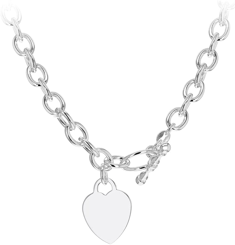 Sterling Silver Heart Charm Belcher Chain T-Bar Necklace 41 cm / 46cm - NiaYou Jewellery