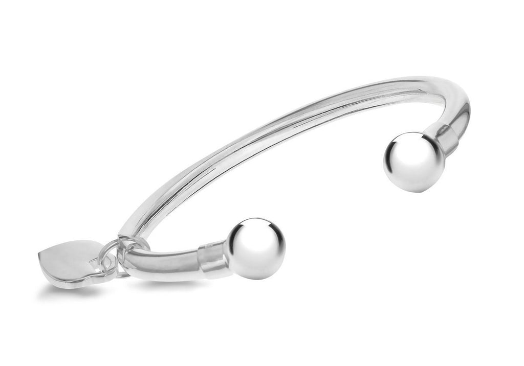 Sterling Silver Heart Charm Child's Torque Bangle - NiaYou Jewellery