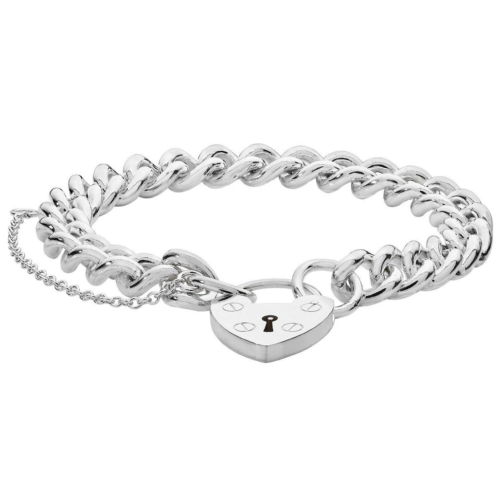 Sterling Silver Heart Charm Padlock Ladies Bracelet - NiaYou Jewellery