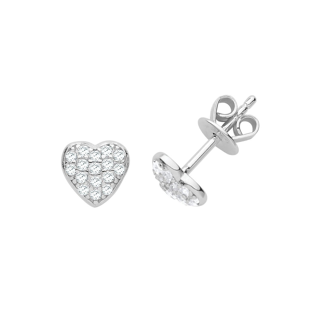 Sterling Silver Heart Stud Earrings with Clear Cubic Zirconia - NiaYou Jewellery