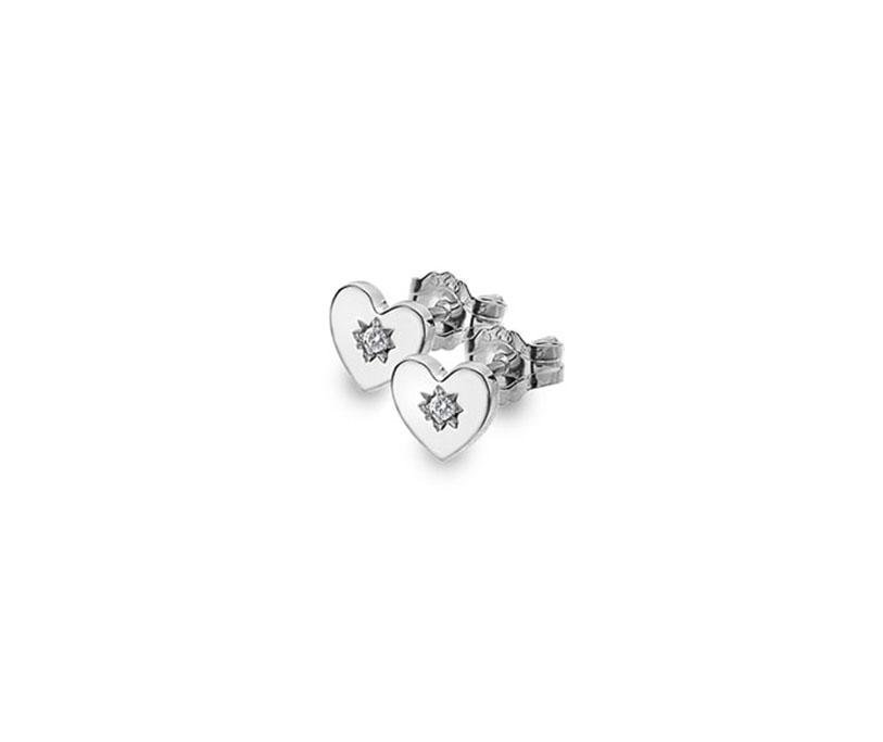 Sterling Silver Heart Stud Earrings with Diamond - NiaYou Jewellery