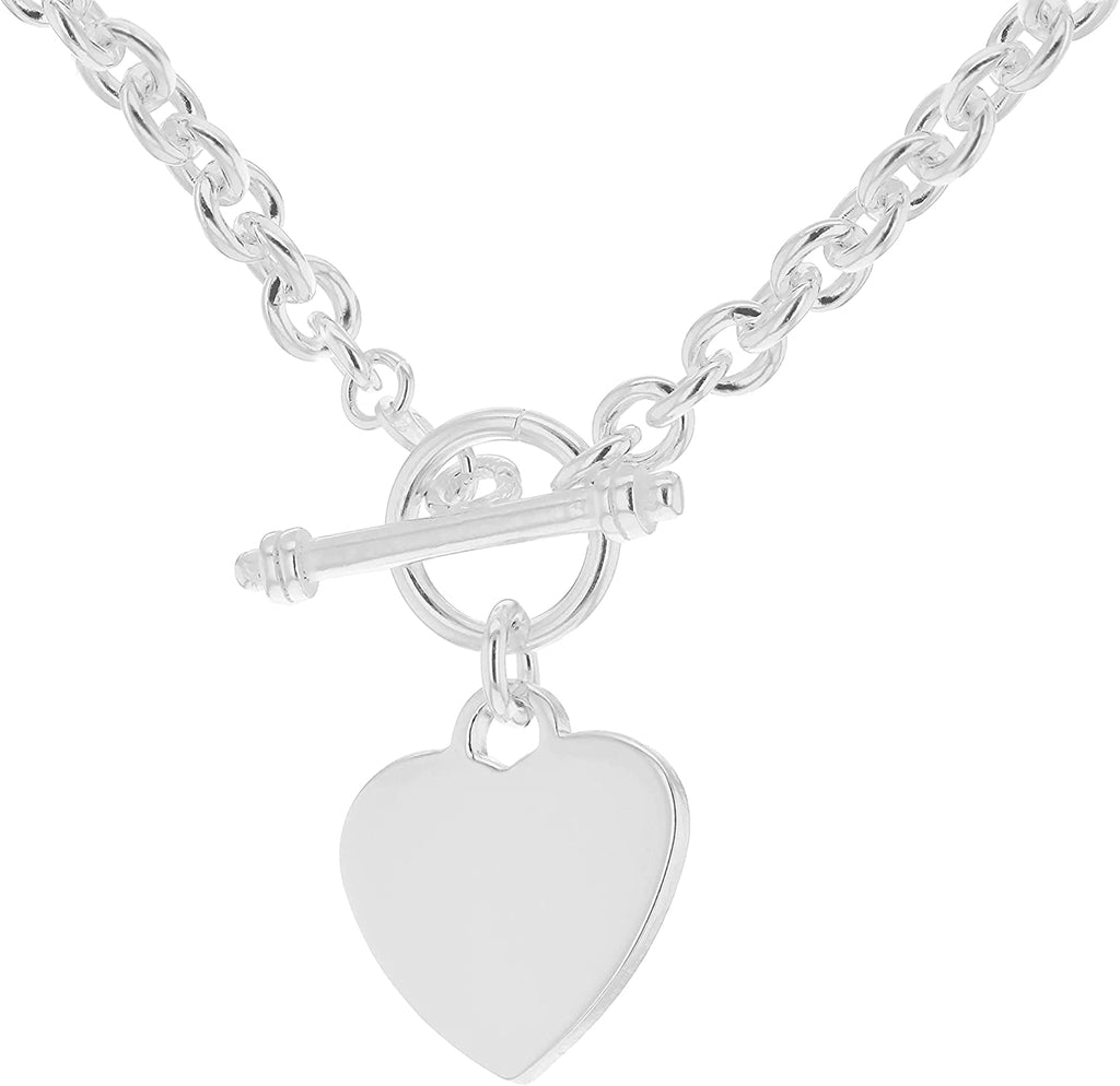 Sterling Silver Heart T-Bar Belcher Chain Necklace 51cm - NiaYou Jewellery