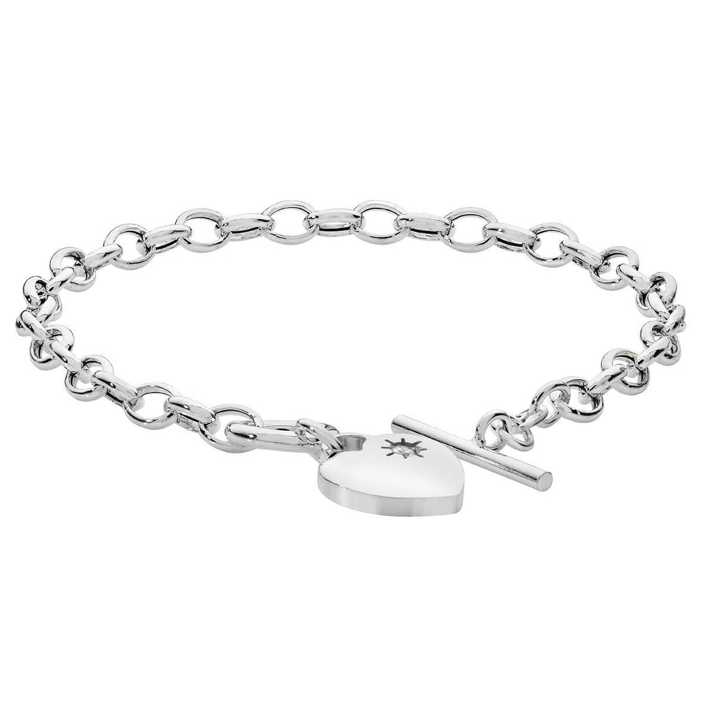 Sterling Silver Heart T- Bar Bracelet with Cubic Zirconia - NiaYou Jewellery