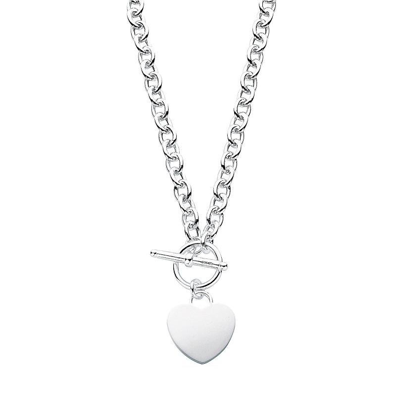 Sterling Silver Heart T- Bar Necklace 46 cm - NiaYou Jewellery