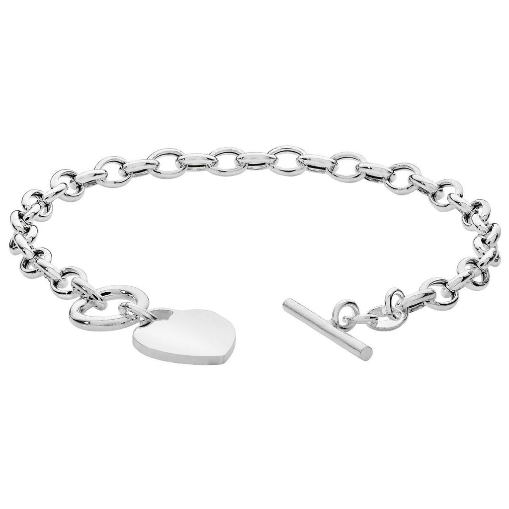 Sterling Silver Heart T- Bar Toggle Bracelet with Heart Charm - NiaYou Jewellery