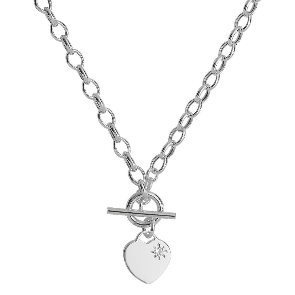 Sterling Silver Heart Tag with CZ T- Bar Necklace - NiaYou Jewellery